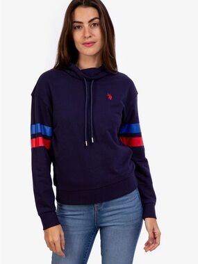 U.S. Polo Assn. Navy Cowl Neck Striped Arms Sweatshirt, Size S